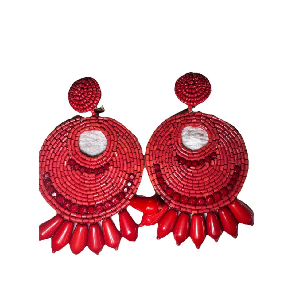 HSN KJL by Kenneth Jay Lane" Legendary Boho" Red Dangle Earrings Pierce